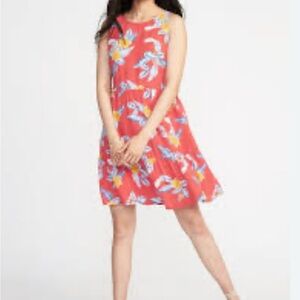 Old Navy Size XXL Sleeveless Tiered Swing Floral Midi Dress - Red and Blue